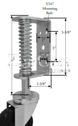 (image for) Gate Caster Bracket (2"x5-3/8"; holes 15/16"x3" apart); Accepts 7/16" Grip Ring stem caster; Max 5" wheel; 230# to full spring compression. 2" of movement. (Item #88470)