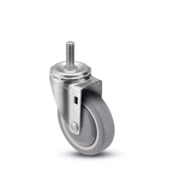 Caster; Swivel; 3" x 1-1/4"; Thermoplastized Rubber (Gray); Threaded Stem (1/2"-13TPI x 1"); Stainless; Plain bore; 210# (Item #65406)