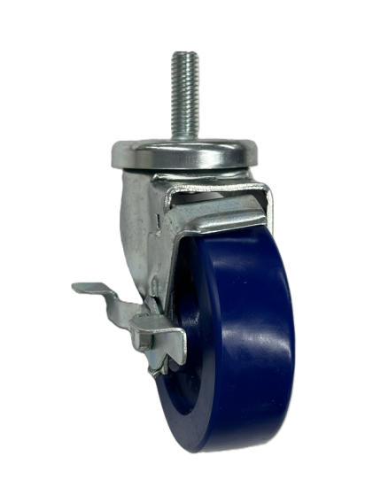 Caster; Swivel; 4\" x 1-1/4\"; Polyurethane (Solid); Grip Ring (7/16\" x 1-1/4\"); Zinc; Delrin Spanner; 300#; Dust Cover (Mtl); Tread brake (Item #63894)