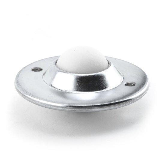 (image for) Ball Transfer; Low Profile; 1-1/2\" Nylon ball; Flange (3-11/16\" diameter: two 1/4\" holes: 2-3/4\" apart); Steel housing; 200#; 1-1/8\" inch profile (Item #88818)