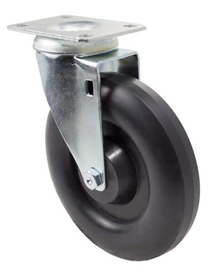 Caster; Swivel; 6\" x 1-1/4\"; Crowned Polyolefin; Plate (2-5/8\"x3-3/4\"; holes: 1-3/4\"x2-3/4\" slotted to 3\"; 5/16\" bolt); Zinc; Steel Spanner; 300#; Dustcap (Item #64638)