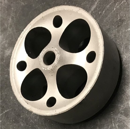 (image for) Wheel; 3\" x 1-1/4\"; Sintered Iron; Plain bore; 3/8\" Bore; 1-9/16\" Hub Length; 350#; High Temp (2500 F). Vintage appearance. (Item #87888)
