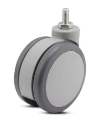 Caster; Twin Wheel; Swivel; 100mm (approx 4"); Thermoplastized Rubber (Gray); Threaded Stem; 12mm x1"; Gray; Prec Ball Brngs; 220# (Item #63188)