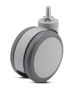 (image for) Caster; Twin Wheel; Swivel; 125mm x 3" width; Thermoplastized Rubber (Gray); Threaded Stem; 12mm x1"; Gray; Prec Ball Brngs; 240# (Item #63189)