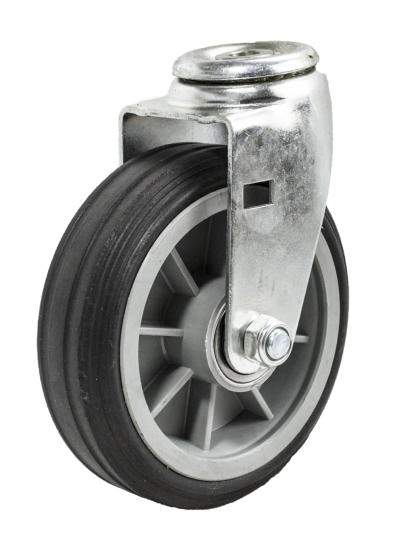 (image for) Caster; Swivel; 6\" x 2\"; Solid Rubber on Plastic Hub (Grey); Hollow Kingpin (1/2\" bolt hole); Ball Brng; 350#; Ribbed Tread (Item #64281)