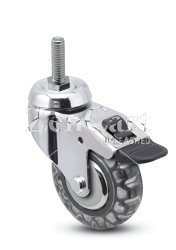 (image for) Caster; Swivel; 3" x 15/16"; Polyurethane (Clear); Threaded Stem (5/16"-18TPI x 1"); Chrome; Prec Ball Brng (Dual); 120#; Thread Guards; Hood; Pedal Brake (Item #63858)
