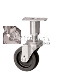 (image for) Leveling Caster; Swivel; 3"x1-1/4"; Polyolefin; Plate (3-1/2"x3-1/2": holes: 2-5/8x2-5/8; 5/16 bolt); Zinc; Plain bore; 300#; Load height: 6.06" - 6.81"; Brake (Item #66963)
