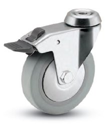 Caster; Swivel; 2" x 3/4"; Thermoplastized Rubber (Gray); Hollow Kingpin (3/8" bolt hole); Chrome; Plain bore; 110#; Total Lock (See also 65965) (Item #63780)