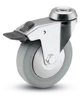 (image for) Caster; Swivel; 2" x 3/4"; Thermoplastized Rubber (Gray); Hollow Kingpin (3/8" bolt hole); Chrome; Plain bore; 110#; Total Lock (See also 65965) (Item #63780)