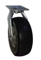 Caster; Swivel; 12" x 3-1/2"; Foam-Filled Flat Free Tire (Black); Plate (4"x4-1/2"; holes: 2-5/8"x3-5/8" slots to 3"x3"; 3/8" bolt); Zinc; Prec Ball Brngs; 500# (Item #62870)
