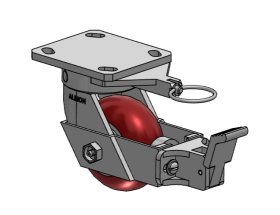(image for) Caster; Swiv; 4" x 2"; PolyU (Rnd) on Alum; Plt (4"x4-1/2"; holes: 2-5/8"x3-5/8" slots to 3"x3"); Zinc; Prec Ball Brng; 700#; Kingpinless; SwivLck;Face Brk. (Item #63563)
