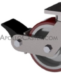 (image for) Caster; Swivel; 12" Dual 5" wheels; 95A PolyU on Steel; Plate (8-1/2"x8-1/2"; holes: 7"x7"; 5/8" bolt); Tapered Brng; 13000#; Brake; Swivel Lock; Kingpinless (Item #63544)