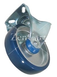 (image for) Caster; Rigid; 5" x 1-1/4"; PolyU on Alum (Blue); Top Plate (2-1/2"x3-11/16"; holes: 1-3/4"x2-7/8" slotted to 3"; 5/16" bolt); Zinc; Prec Brng; 275# (Item #65781)