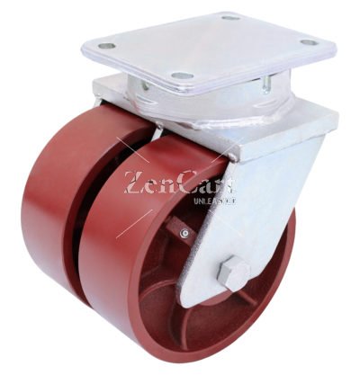 (image for) Dual Wheel Caster; Swivel; 6" x 3"; Crowned Ductile; Plate (6-1/4"x7-1/2": holes: 4-1/8"x6" slots to 4-1/2"x6-1/8"; 1/2" bolt); Tapered Brng; 20000#; Kngpnless (Item #63120)