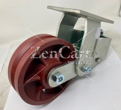 (image for) Caster; Rigid; 8" x 2-1/2"; V-Groove (7/8) Ductile Steel; Plate (5-1/4"x7-1/4"); Roller Brng; 1100#; Spring Loaded (3/4" Compression at 1100#) (Item #63219)