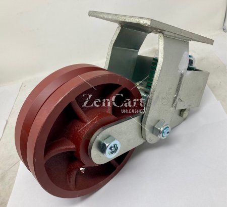 (image for) Caster; Rigid; 8" x 2-1/2"; V-Groove (7/8) Ductile Steel; Plate (5-1/4"x7-1/4"); Roller Brng; 1100#; Spring Loaded (3/4" Compression at 1100#) (Item #63219)