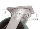 (image for) Caster; Swivel; 6" x 2"; Cast Iron; Plate (4"x4-1/2"; holes: 2-5/8"x3-5/8" slots to 3"x3"; 3/8" bolt); Roller Brng; 1250#; Kingpinless; Face brake; 4-Pos Lock (Item #63059)