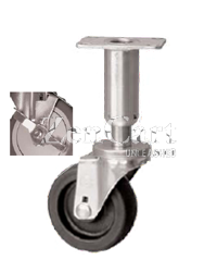 (image for) Leveling Caster; Swivel; 3"x1-1/4"; Polyolefin; Plate (3-1/2"x3-1/2": holes: 2-5/8x2-5/8; 5/16 bolt); 300# Load height: 7.7" - 9.3"; Tread Brake (Item #66972)