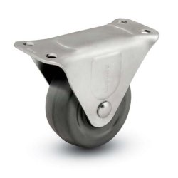 Caster; Rigid; 3" x 1-1/4"; Rubber (Hard); Top Plate (2-3/8"x3-5/8"; holes: 1-3/4"x2-7/8" slotted to 3"; 5/16" bolt); Zinc; Plain bore; 200# (Item #66269)