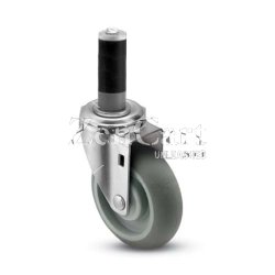 (image for) Caster; Swivel; 5x1-1/4; ThermoPlstc Rbr Round (Gray); Expandable Adapter (1-3/8" - 1-7/16" ID tubing); Zinc; Delrin Spanner; 300# (Item #66901)