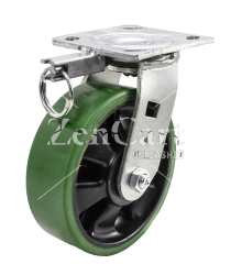 (image for) Caster; Swivel; 5" x 2"; PolyU on GF Nylon; Plate (4"x4-1/2"; holes: 2-5/8"x3-5/8" slotted to 3"x3"; 3/8" bolt); Zinc; Roller Brng; 1000#; Position Lock (4-way) (Item #66307)