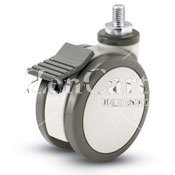 (image for) Caster; Twin Wheel; Swivel; 100mm; Polyurethane; Threaded Stem (1/2"-13TPI x 1"); Gray/ White; 220#; Prec BB; Total Lock (Item #66768)