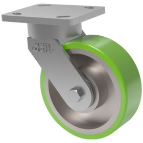(image for) Caster; Swivel; 8" x 2"; T/R Polyurethane (Gray); Plate; 6"x7": holes: 4-5/8"x5-1/2"; 1/2" bolt; Zinc; Roller Brng; 1200#; Kingpinless (Item #63395)