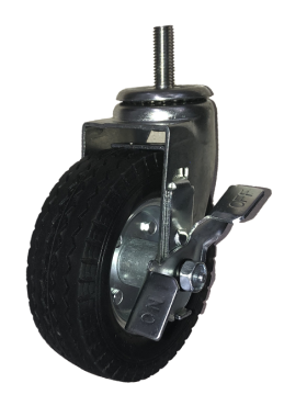Caster; Swivel; 6" x 2"; Flat Free (Black); Threaded Stem (1/2-13TPI x 1-1/2); Zinc; Ball Brng; 150#; Tread brake; Temp Sensitive (See premium model 65421) (Item #66825)