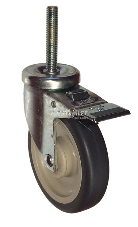 (image for) Caster; Swivel; 3" x 1"; Thermoplastized Rubber (Gray); Threaded Stem (1/2"-13TPI x 1-1/2"); Zinc; Plain bore; 120#; Total Lock (Item #65772)
