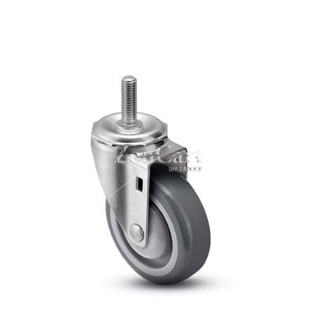 (image for) Caster; Swivel; 4"x1-1/4"; PolyU on PolyO (Gray); Threaded Stem (1/2"-13TPI x 2-13/16"); Zinc; Ball Brng; 300#; Bearing Cover; Dustcap (Item #67357)