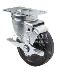 (image for) Caster; Swivel; 4" x 1-1/2"; Phenolic; Plate (4"x4-1/2"; holes: 2-5/8"x3-5/8" slots to 3"x3"; 3/8" bolt); Zinc; Roller Brng; 600#; Tread brake (Item #63630)