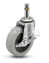(image for) Caster; Swivel; 3" x 13/16"; Thermoplastized Rubber (Gray); Grip Ring (7/16" x 1-3/8" w/ brass band); Zinc; Plain bore; 110#; Friction brake (Item #63130)