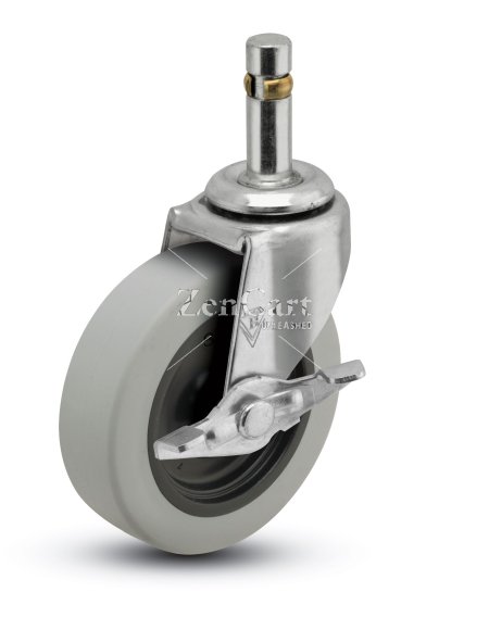 (image for) Caster; Swivel; 3" x 13/16"; Thermoplastized Rubber (Gray); Grip Ring (7/16" x 1-3/8" w/ brass band); Zinc; Plain bore; 110#; Friction brake (Item #63130)