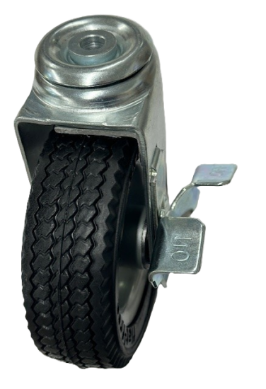 (image for) Caster; Swivel; 6\" x 2\"; Foam-Filled Flat Free Tire (Black); Hollow Kingpin (1/2\" bolt hole); Prec Ball Brng; 275#; Sawtooth Tread; Premium Hub; Wheel Brake (Item #64945)