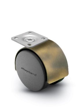 Caster; Twin; Swivel; 2in (50mm); Nylon; Top Plate; 1-1/2x1-1/2; hole spacing: 1x1; 3/16 bolt; Antique; Steel Axle; 75#; Hood (5000 minimum order) (Item #68383)