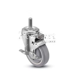 (image for) Caster; Swivel; 4 x 1-1/4; PolyU on PolyO (Gr/Bg); Threaded Stem (1/2-13TPI x 1-1/2); Stainless; Delrin Spanner; 300#; Tread brake (Item #66569)