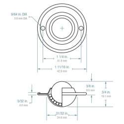 (image for) Ball Transfer; Low Profile; 5/8" Nylon ball; Flange (1-11/16" diameter; two 1/8" holes: 1-1/4" apart); Carbon Steel flange; 40#; 3/8" profile (Item #88814)