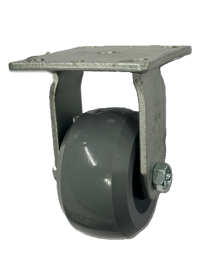 (image for) Caster; Rigid; 4\" x 2\"; Polyurethane (Gray); Top Plate (4\"x4-1/2\"; holes: 2-5/8\"x3-5/8\" slotted to 3\"x3\"; 3/8\" bolt); Zinc; Roller Brng; 1000# (Item #66384)