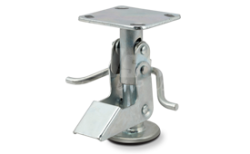 Floor Lock; For 5" Caster; 6-1/2" Extended ; Plate (4"x4-1/2"; holes: 2-5/8"x3-5/8" slots to 3"x3"; 3/8" bolt); Zinc; Kick Bar Style (Replacement pad #87791) (Item #87790)
