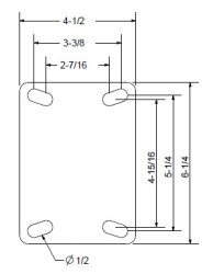 (image for) Caster; Swivel; 6" x 2-1/2"; Cast Iron; Plate (4-1/2"x6-1/4"; holes: 2-7/16"x4-15/16" slotted to 3-3/8"x5-1/4"; 1/2" bolt); Red Yoke; Roller Brng; 2200# (Item #62952)