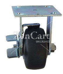 (image for) Caster; Rigid; 6" x 2"; Thermoplastized Rubber (Gray); Plate; 4"x4-1/2"; holes: 2-5/8"x3-5/8" (slotted to 3"x3"); 3/8" bolt; Zinc; Roller Brng; 550#; Brake (Item #64438)