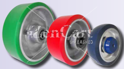 (image for) Wheel; 5 x 2; PolyU on Cast (Maroon/Beige); Precision Tapered Brng; 1/2 Bore; 2-7/16 Hub Length; 840# (Item #89073)