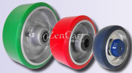(image for) Wheel; 5" x 2"; PolyU on Alum (Color May Vary); Roller Brng; 1/2" Bore; 2-7/16" Hub Length; 1150# (Item #89723)