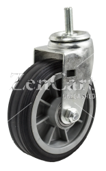 (image for) Caster; Swivel; 6" x 2"; Solid Rubber on Plastic Hub (Grey); Threaded Stem (1/2"-13TPI x 1-1/2"); Zinc; Ball Brng; 350#; Ribbed Tread (Item #64078)