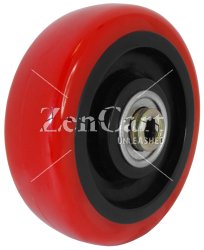 (image for) Caster; Swivel; 5" x 1-1/4"; PolyU on PolyO (Red); Grip Ring (7/16" x 1-3/8"); Zinc; Ball Brng; 300#; Brake (Item #64353)