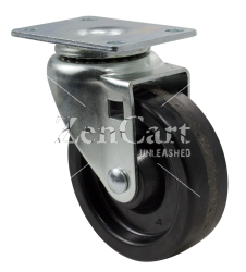 (image for) Caster; Swivel; 4" x 1-1/2"; Phenolic; Plate (4"x4-1/2"; holes: 2-5/8"x3-5/8" slots to 3"x3"; 3/8" bolt); Zinc; 600# (Item #63478)