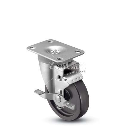 (image for) Caster; Swivel; 3-1/2" x 1-1/4"; Polyolefin; Top Plate (2-3/8"x3-5/8"; holes: 1-3/4"x2-7/8" slotted to 3"; 5/16" bolt); Zinc; Plain bore; 300#; Tread brake (Item #65830)