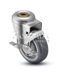 (image for) Caster; Swivel; 4" x 1-1/4"; Thermoplastized Rubber (Gray); Hollow Kingpin (1/2" bolt hole); Zinc; Prec Ball Brngs; 260#; Dust Cover (Mtl); Thread guards; Brake (Item #63246)