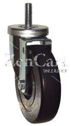 (image for) Caster; Swivel; 4" x 1-1/4"; Rubber (Hard); Threaded Stem (1/2"-13TPI x 1-1/2"); Zinc; Plain bore; 250#; Dust Cover (Mtl) (Item #64587)