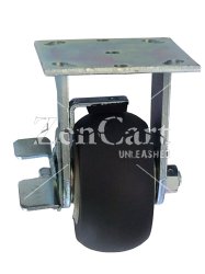 (image for) Caster; Rigid; 4" x 2"; TPR Rubber Donut (Gray); Plate (4"x4-1/2"; holes: 2-5/8"x3-5/8" slotted to 3"x3"; 3/8" bolt); Stainless; Delrin Spanner; 350# (Item #64614)
